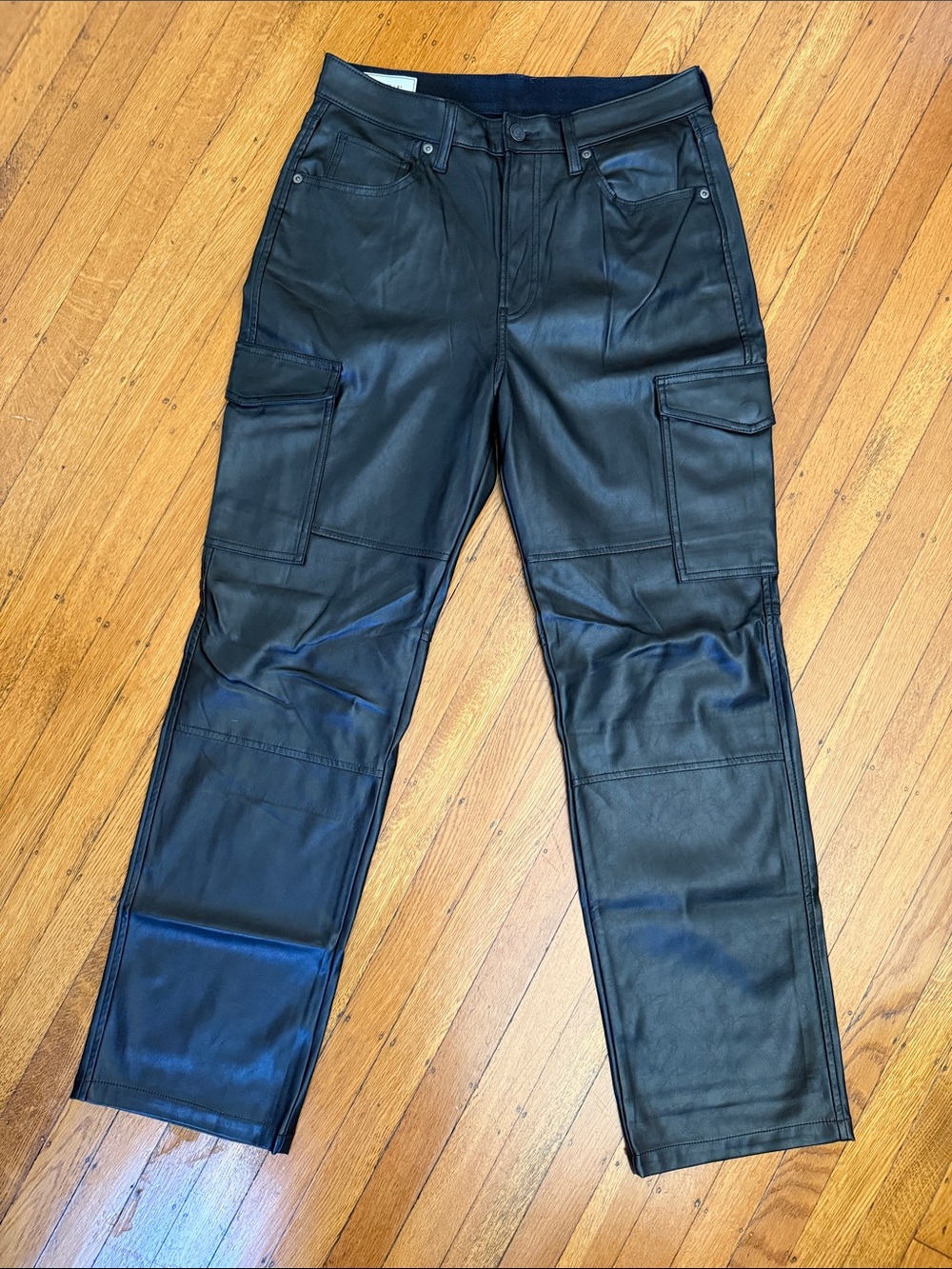 GAP Black Straight-Leg Pleather Cargo Pants